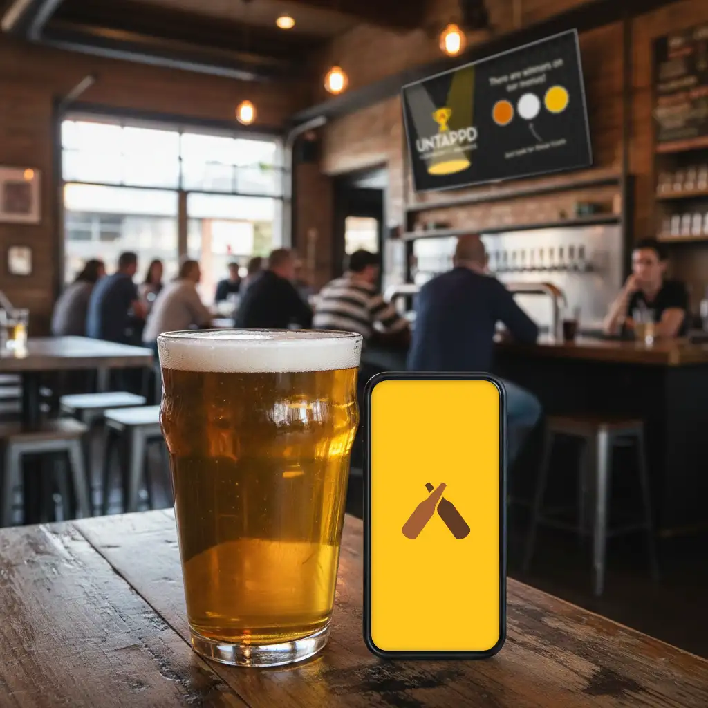 Phone on table with digital signage in background